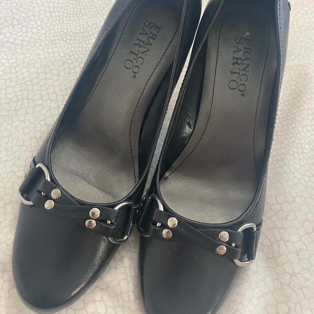 Franco Sarto black pumps with silver detail.  New